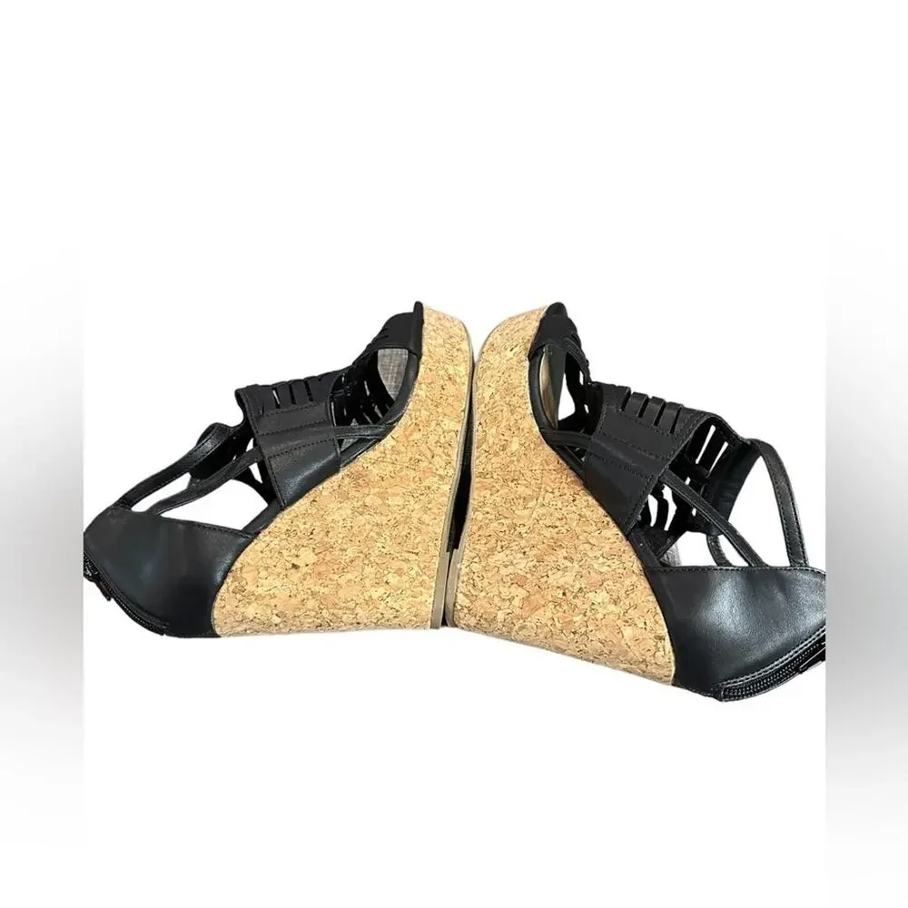 REPORT cinnamon platform cork wedges black strapped open new‎ no tags size 8